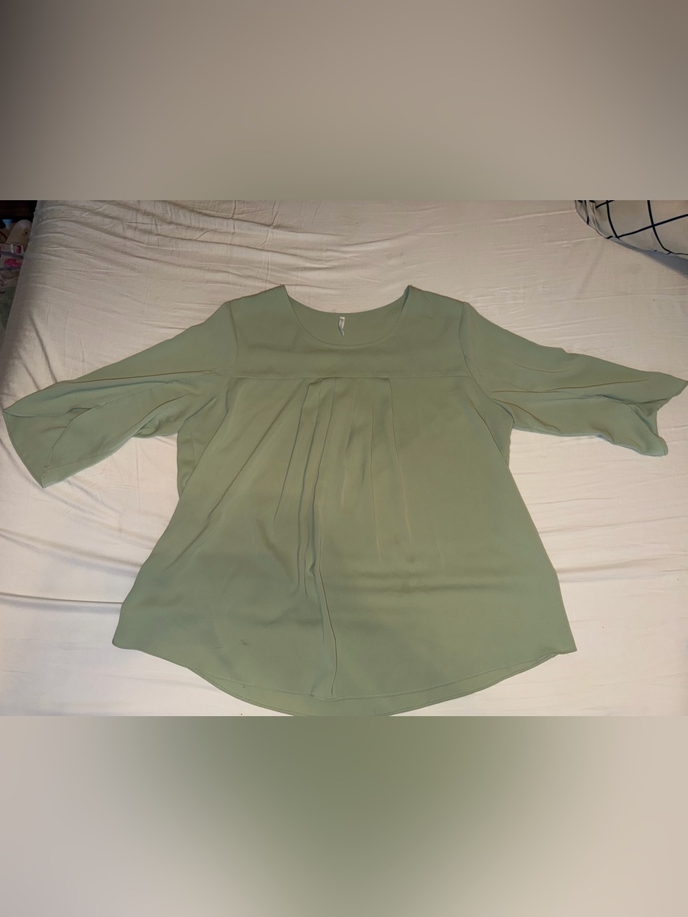 Amazon Sage Green Pleated Scoop-Neck Blouse - Picture 2 of 6